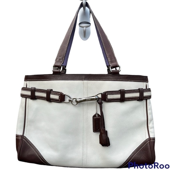 Vintage Coach Tote Shoulder Bag White Leather F10521 - Picture 3 of 11